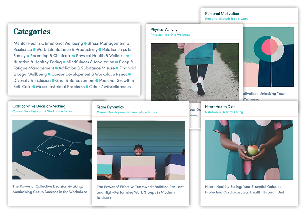 Leafyard's digital EAP wellbeing library with curated evidence-based resources