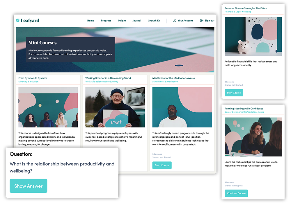 Leafyard's digital EAP microlearning courses with interactive flashcards