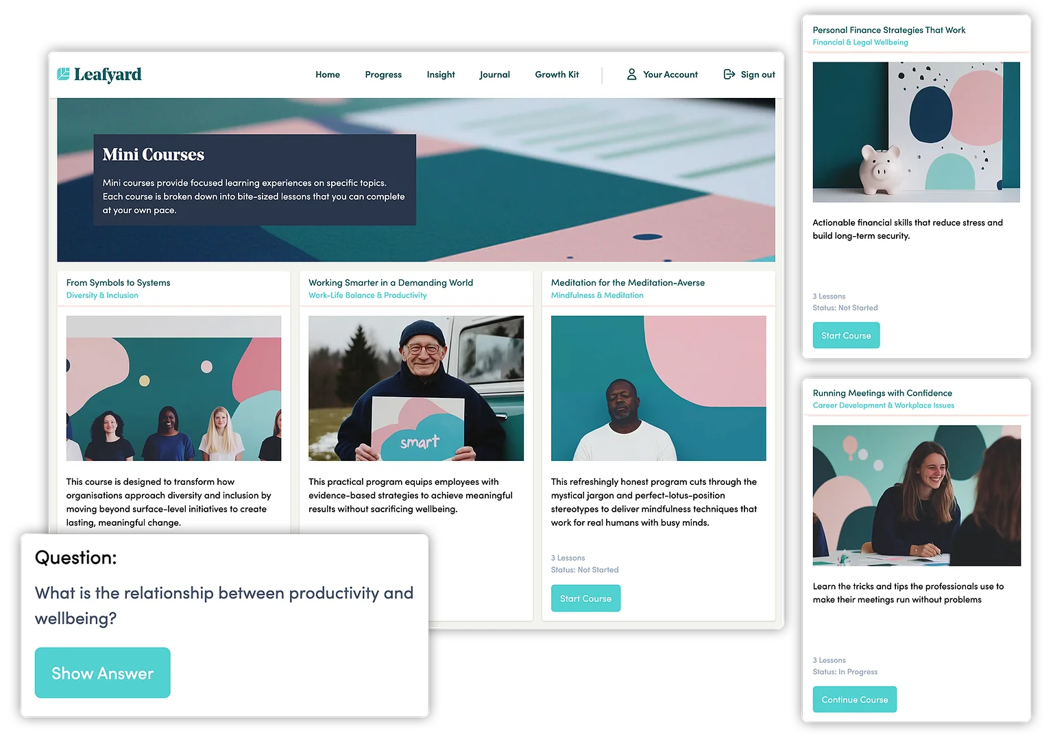 Leafyard's digital EAP microlearning courses with interactive flashcards